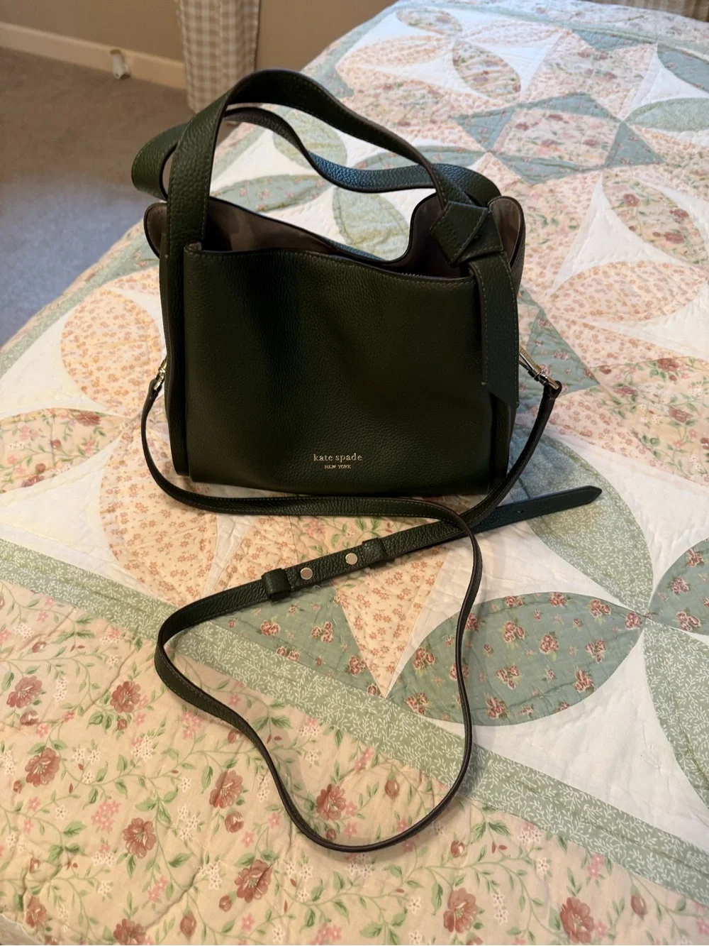 kate spade Dark Green Pebbled Leather Shoulder Bag